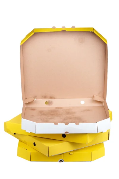 흰색 배경에 고립 된 빈 피자 상자. — 스톡 사진