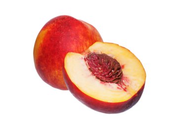 Olgun şeftali meyvesi beyaz arkaplanda izole