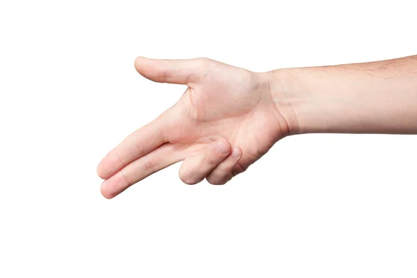 Man's hand shoots fingers on a white background — Stock Photo, Image