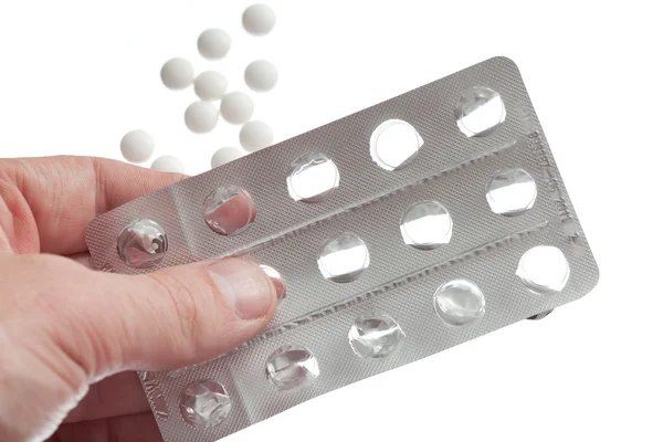 Imballaggio vuoto da compresse e pillole isolate su backgroun bianco — Foto Stock