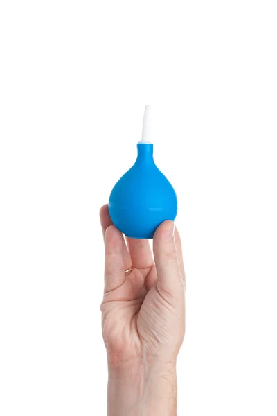 Bulbo de goma azul en mano aislado sobre fondo blanco — Foto de Stock