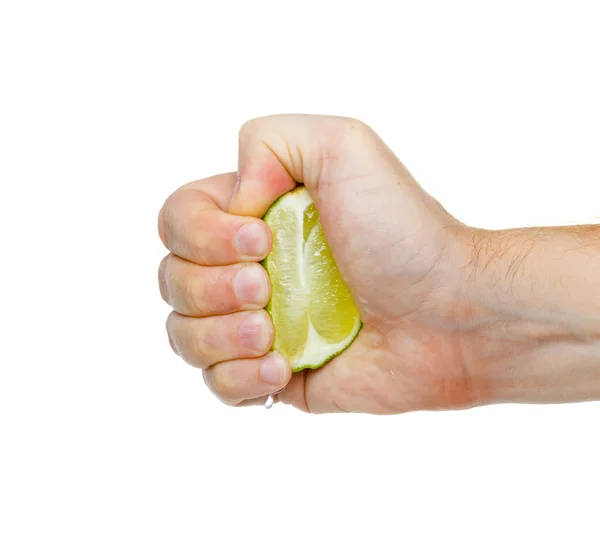 Lime in hand isolated on white background — Stock Photo, Image