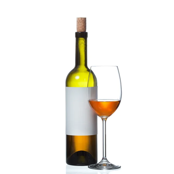 Bottle and wine glass isolated on white background — Stock Photo, Image