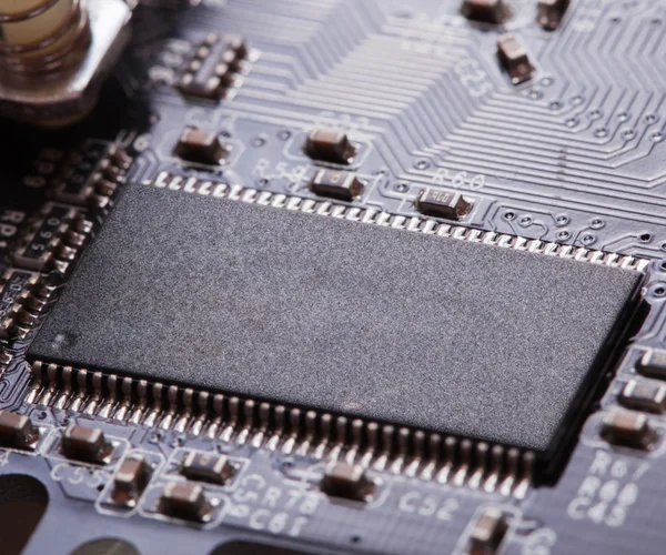 Closeup of electronic circuit board with processor — Stock Photo, Image