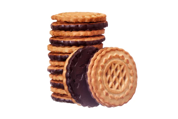 Kekse mit Schokoladenfüllung auf weißem Hintergrund — Stockfoto