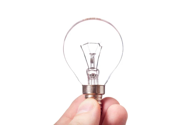 Light bulb in hand isolated on white background — Stock Photo, Image