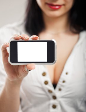 yakın çekim yatay boş smartphone sc gösterilen kız el