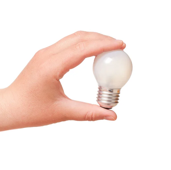 Energy consumption and energy saving topic: human hand holding a — Stock Photo, Image