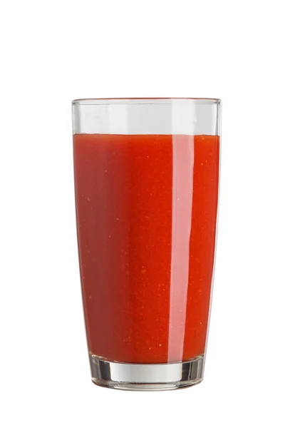 Friss piros paradicsomlé, egy pohár elszigetelt fehér background — Stock Fotó