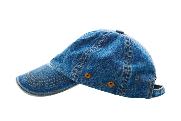 Jeans working peaked cap. Side view. Isolated on a white backgro — Stock Photo, Image