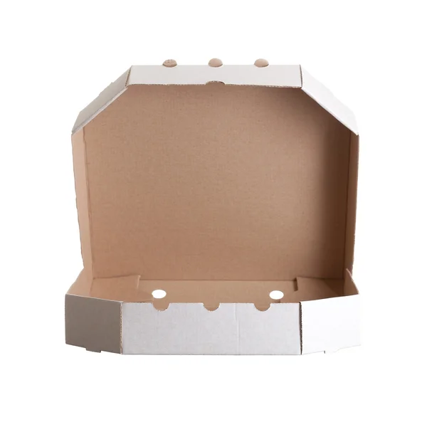 Коробка для пиццы, изолированная на белом фоне — стоковое фото