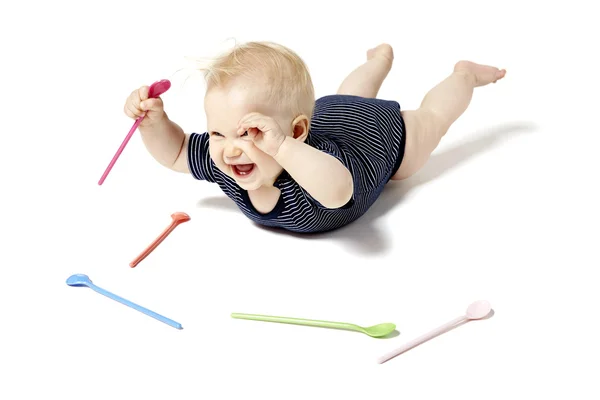 Baby Picking Spoon — Stock Photo, Image