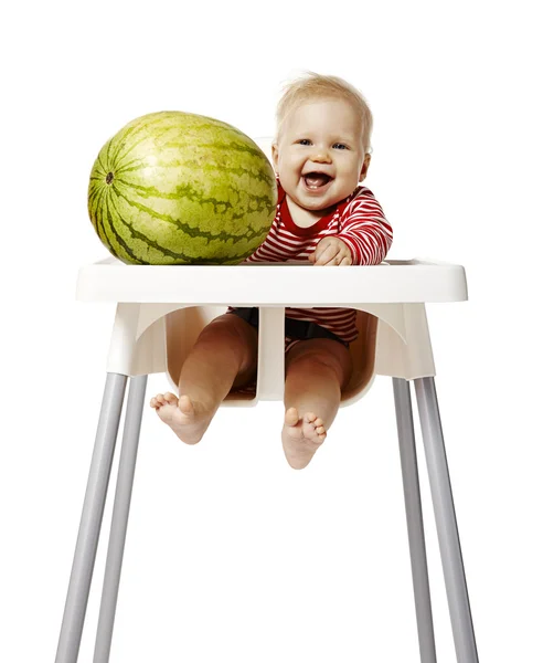 Bebê e melancia — Fotografia de Stock