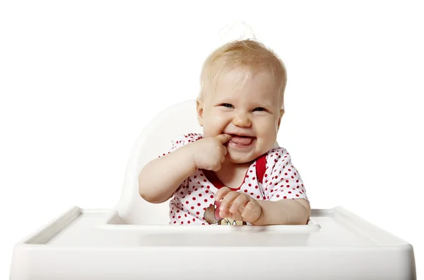 Bebê sentado à mesa — Fotografia de Stock