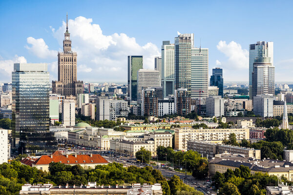 Warsaw business district. Aerial View.