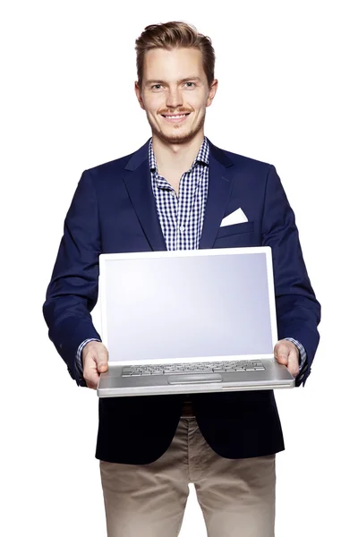 Geschäftsmann mit Laptop — Stockfoto