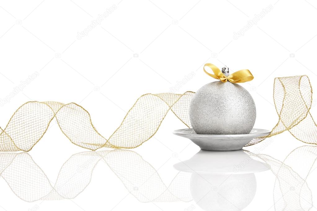 Silver Christmas ball with bow