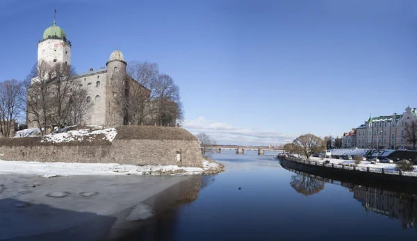 Panorama of a city fortress Vyborg in sunny spring day — Stock Photo, Image