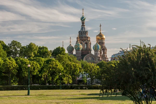 Літній подання поля Марс і церква Спаса на крові, пролитої — стокове фото