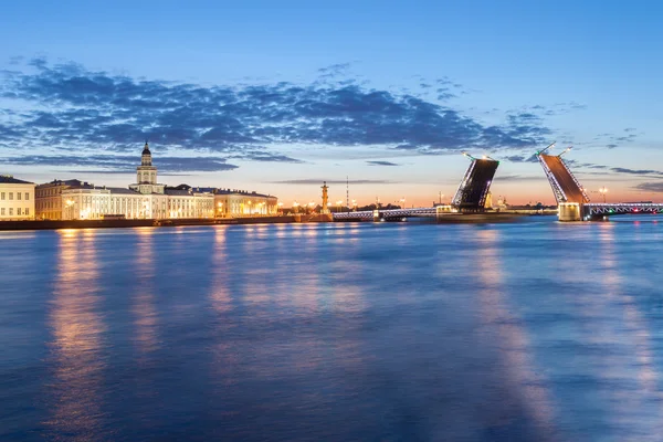 The raised Palace bridge at white nights — Stock Photo, Image