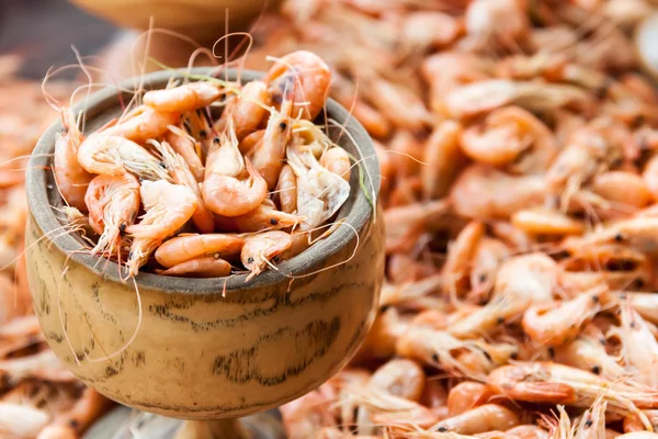 Handful boiled of shrimps on a table — Stock Photo, Image