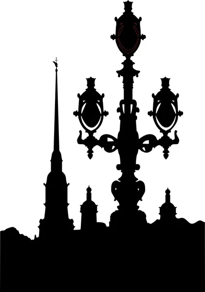 Fekete-fehér sziluettjét a Peter Paul Fortress streetlight — Stock Vector