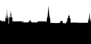 siyah-beyaz Gamla Stan silüeti