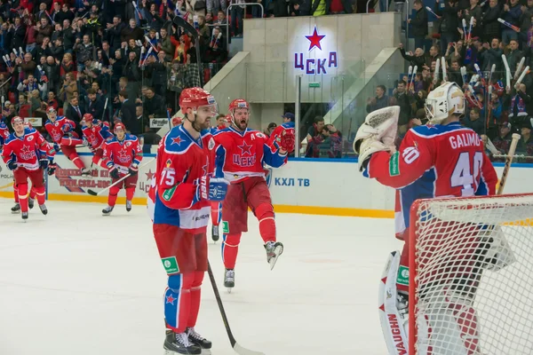 Jogadores de hóquei CSKA se alegram com a vitória Imagens De Bancos De Imagens Sem Royalties