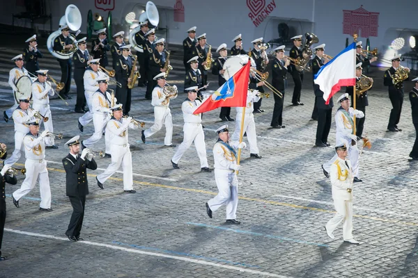 Moscow Russia September Military Band Black Sea Fleet Flag Sevastopol — Φωτογραφία Αρχείου