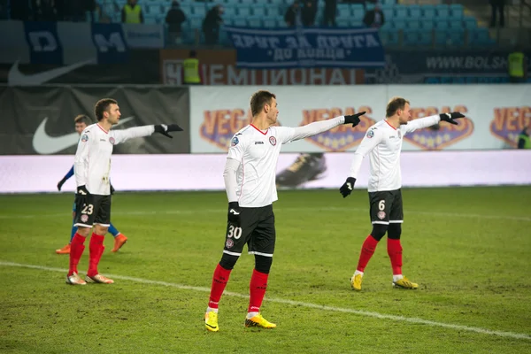 Fotbalový zápas Dynamo (Moskva) (modrá) vs Hiroshima (Perm) — Stock fotografie