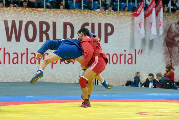 Sukhomlinov Evgeniy (blauw) vs Hasanov Emil — Stockfoto