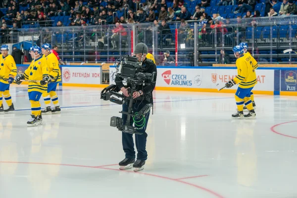 Kameror på hockeymatch — Stockfoto