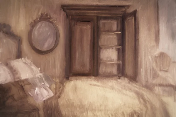 Oil painting of a bedroom, digitally altered — Stock Photo, Image