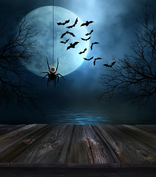 Holzboden mit Halloween-Hintergrund — Stockfoto