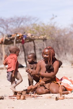Himba mother and children clipart