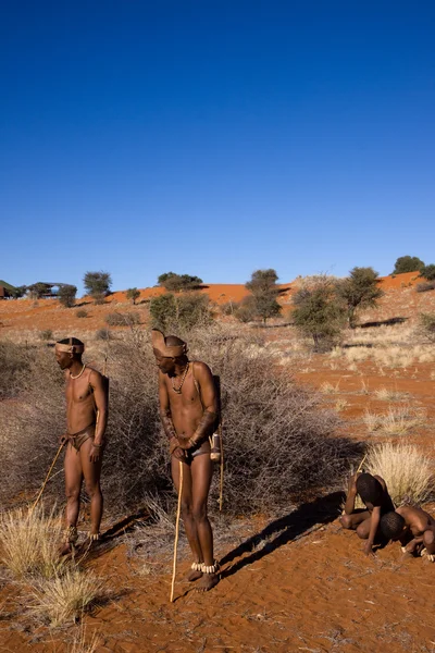 San people in native settlement — Stock Photo, Image