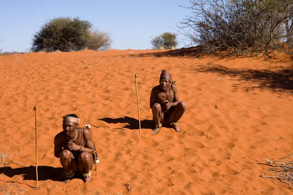 San people in native settlement — Stok Foto