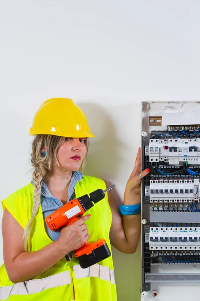 Female Electrician working — Stock Photo, Image
