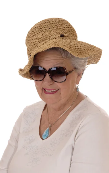 Senior woman with straw hat. — Stock Photo, Image