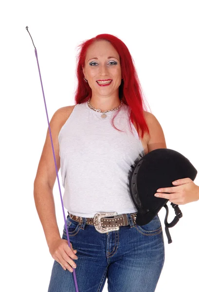 A horseback rider woman with helmet. — Fotografia de Stock