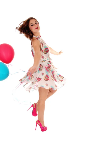 Dancing woman with balloon's. — Stock Photo, Image