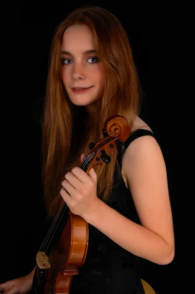 Standing woman with violin. — Stock Photo, Image