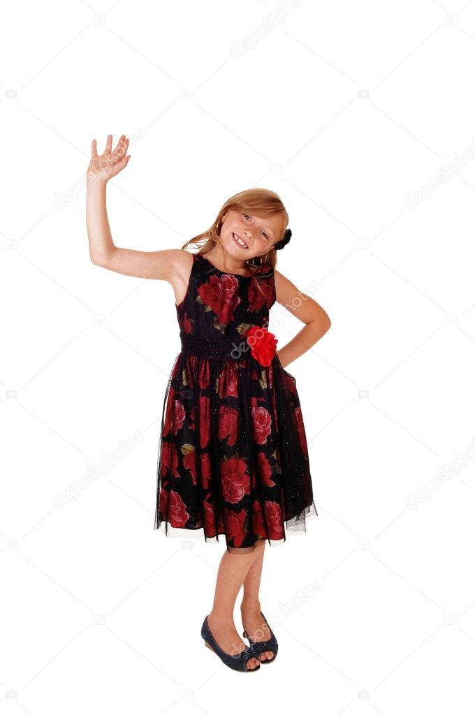 Girl waiving with her hand.