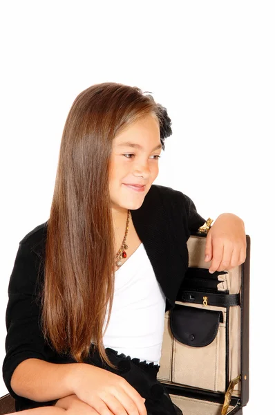 Smiling girl in briefcase. — Stock Photo, Image