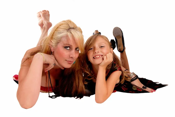 Daughter and mom lying. — Stock Photo, Image
