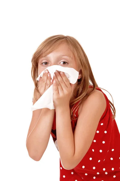 Menina com corrimento nasal . — Fotografia de Stock