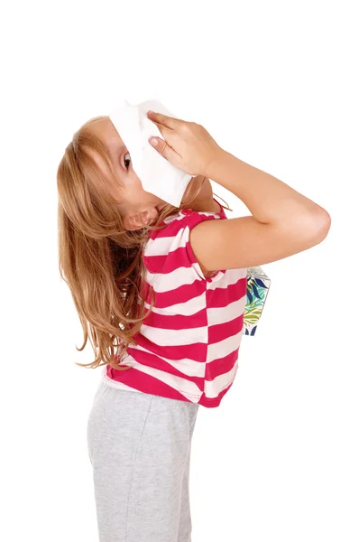 Girl with tissue on her nose. — Stock Photo, Image