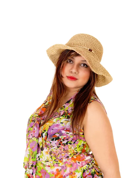 Σοβαρή κοπέλα με ψάθινο καπέλο. — Φωτογραφία Αρχείου