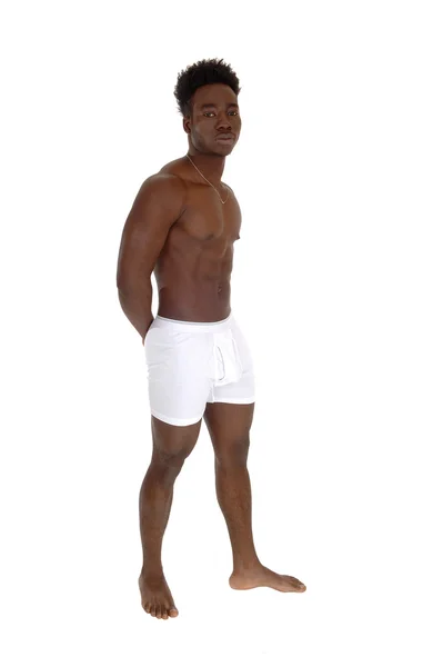 Zwarte man permanent in ondergoed. — Stockfoto