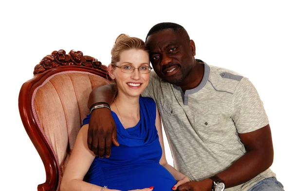 Happy mixed race pregnant couple. — Stock Photo, Image